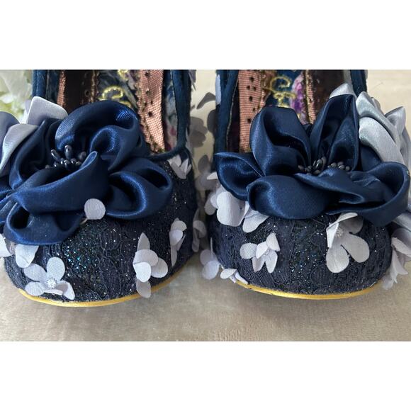 IRREGULAR CHOICE Peach Melba Vintage Floral Heels in Navy, Size 39 - Picture 5 of 12